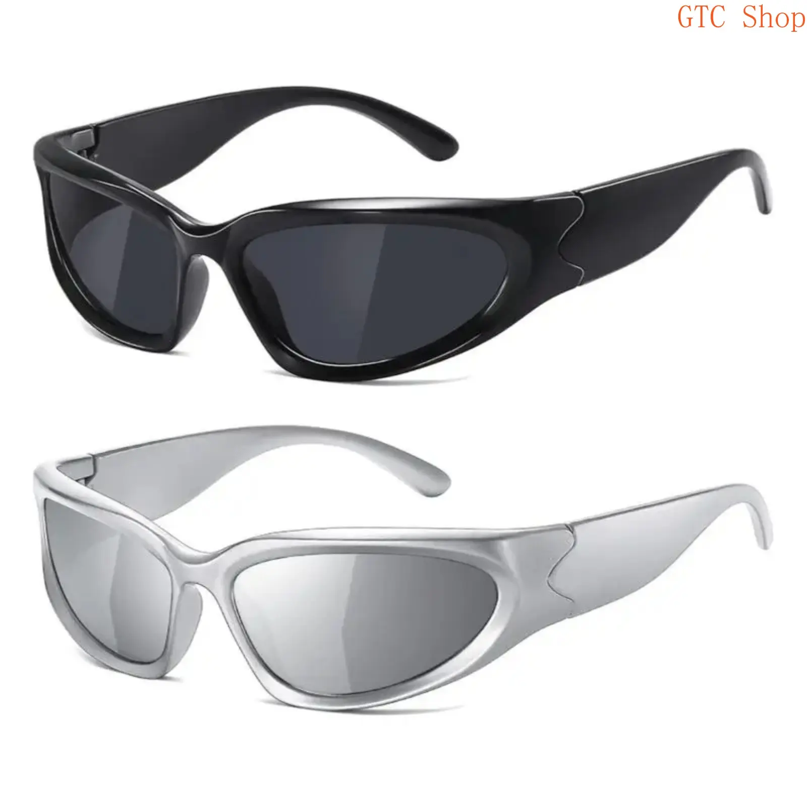 Y2K Retro Rimless Wrap Around Sunglasses for Women & Men, 2000s Futuristic Black Rave Party Shades, UV400 Polarized Lightweight Sports Fashion Eyewear Ideal for Daily Streetwear, Party & Outdoor Activities