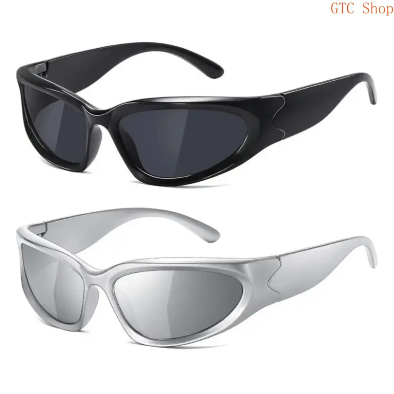Unisex Y2K Retro Rimless Wrap-Around Lightweight Sports Eyewear - UV400 Polarized UV-Protection Lens, Futuristic Black Plastic Sunglasses for Women, Men's Accessories, Rave-Ready Look, Ideal for Outdoor Activities, Sunny Days