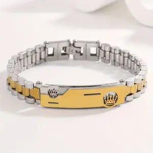 The High-end Men's 304 Stainless Steel Bracelet, Adorned with a Golden Double Crown Design, Is an Elegant Choice for Stylish and Simple Business and Leisure Jewelry, Providing Excellent Value at an Affordable Price