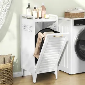 Tilt Out Laundry Hamper Cabinet,Removable Basket,Hidden Laundry Cabinets with a Laundry Basket,16 Gallon Trash Can Cabinet,Suitable for Bathrooms,Kitchens