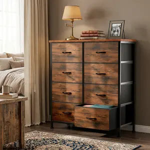 8 Drawer Dresser for Bedroom, Fabric Storage Tower with Wooden Top, Chest of Drawers Organizer Unit for Closet, Living Room, Hallway, Entryway & Porch, Sturdy Storage Dresser Furniture with Fabric Bins, Space Saving Dresser & Chest of Drawers for Home Org