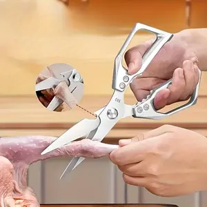 1 Stainless Steel Kitchen Scissors, Multi-Functional Meat Cutting Scissors with Sharp Blade Suitable for Cutting Chicken Bones, Heavy-Duty Professional Cooking Kitchen Scissors, Durable Household Kitchen Tools, Ergonomic Handle, Cooking Scissors