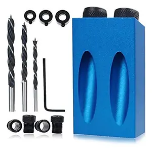 14Pcs Pocket Hole Jig Kit, 15 Degree Woodworking Inclined Hole Jig with 6/8/10mm Drive Adapter for Woodworking Angle Drilling Holes, Angle Carpentry Locator Jig