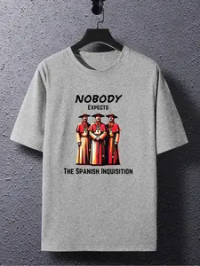 Men's Nobody Expects The Spanish Inquisition T-shirt, Regular Fit Casual Letter Print Short Sleeve T-shirt for Summer, Men's Top for Daily Wear, Crewneck