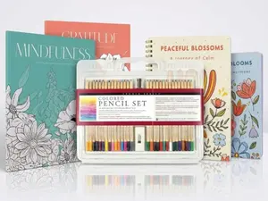 Inspirational Adult Coloring Bundle for Women – Affirmation, Gratitude & Mindfulness Coloring Books + 30 Colored Pencil Set