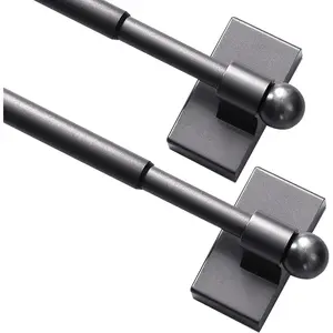 2 Pack  Curtain Rods for Metal Doors 1/2" Multi-Use Versatile Adjustable Appliance  Rod Extends from 16 inch to 28 inch  Cafe Curtain Rod, Pewter, 2 Pack