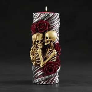 Gothic Twisted Carved Candle Silicone Mold, Dual Skull Rose Scented Wax Melt Making Tool, DIY Craft Supplies for Home Decor