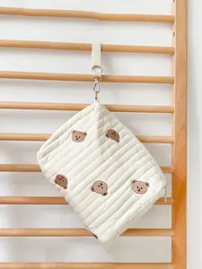 Cotton Diaper Bag with Hanging Basket, Storage Bag, Mommy Bag with Zipper, Cute Ladies Makeup Bag, Multifunctional Casual Style, Travel Diaper Tote, Hangable Diaper Bag, Zippered All Seasons