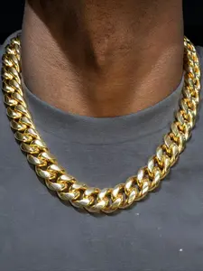 Top Hip Hop Luxury Rapper Loves Cuban Chain 18mm 14k Pure Gold Miami Cuban Chain Necklace Men's and Women's Heavy Cuban Chain Waterproof Sweatproof High Jewelry