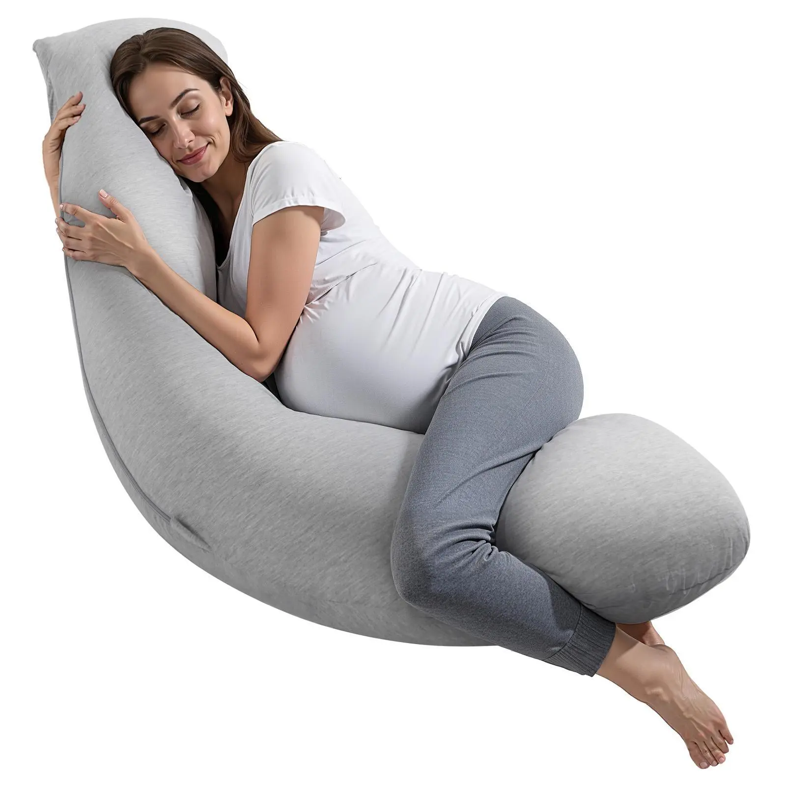 VEVOR Pregnancy Pillows for Side Sleeping, L-Shaped Maternity Pillow for Pregnant Women, Soft & Breathable Pregnancy Body Pillow with Washable Jersey Cover for Head Neck Belly Leg Support, Light Gray#BacktoSchool