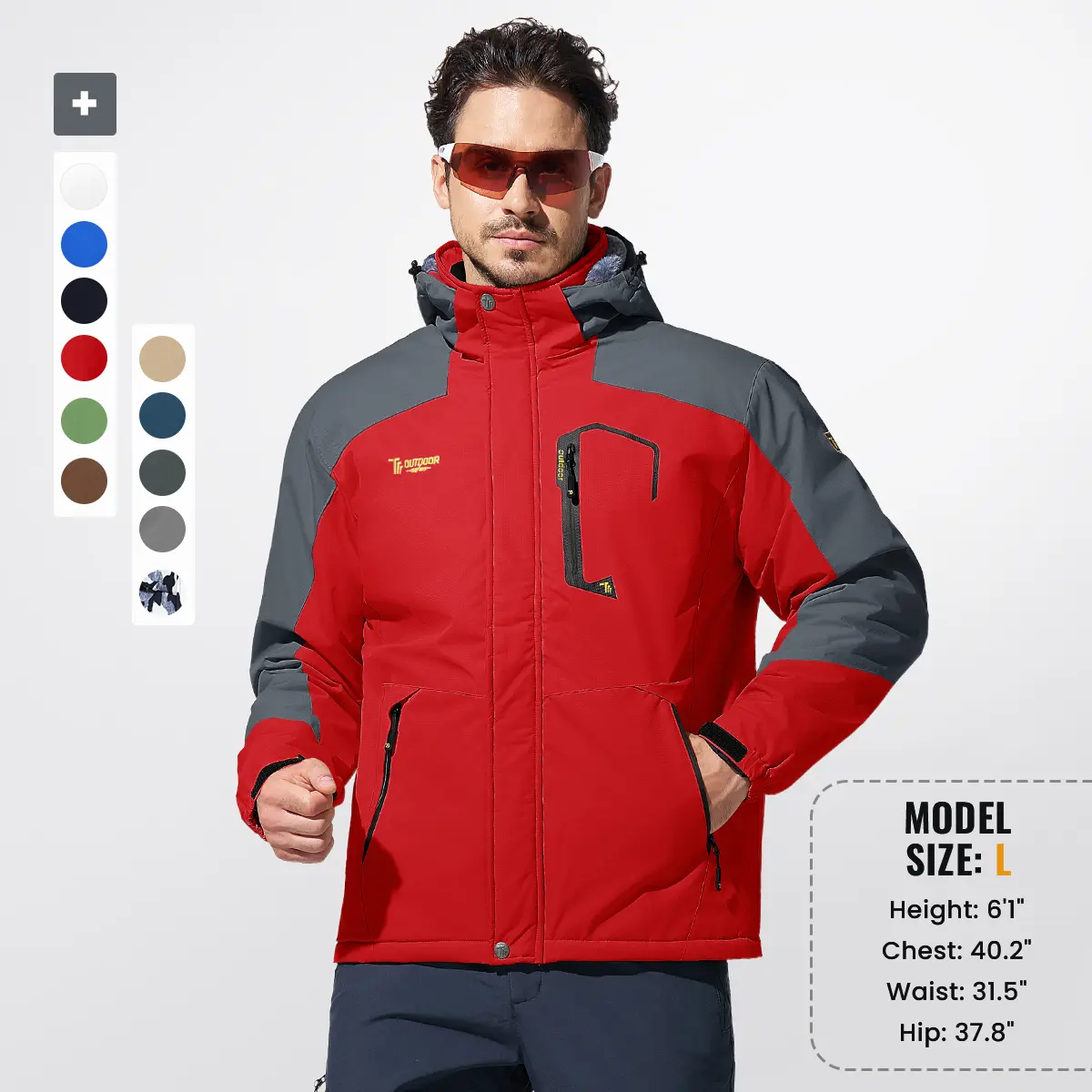 GOPUNE Men's Fleece Lining Winter Jacket, Waterproof, Breathable, Thickened, Warm, Windproof, Softshell Jacket, Outdoor, Functional Coat with Removable Hood