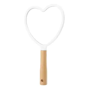 Unique Bargains Portable Handheld Cosmetic Mirror, Heart Shaped Wood Handle Vanity Makeup Mirror