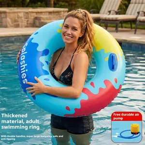 Inflatable Swim Ring with Handles, Thickened Anti-Rollover Pool Float for Adults & Kids, Summer Beach & Pool Party Water Toys