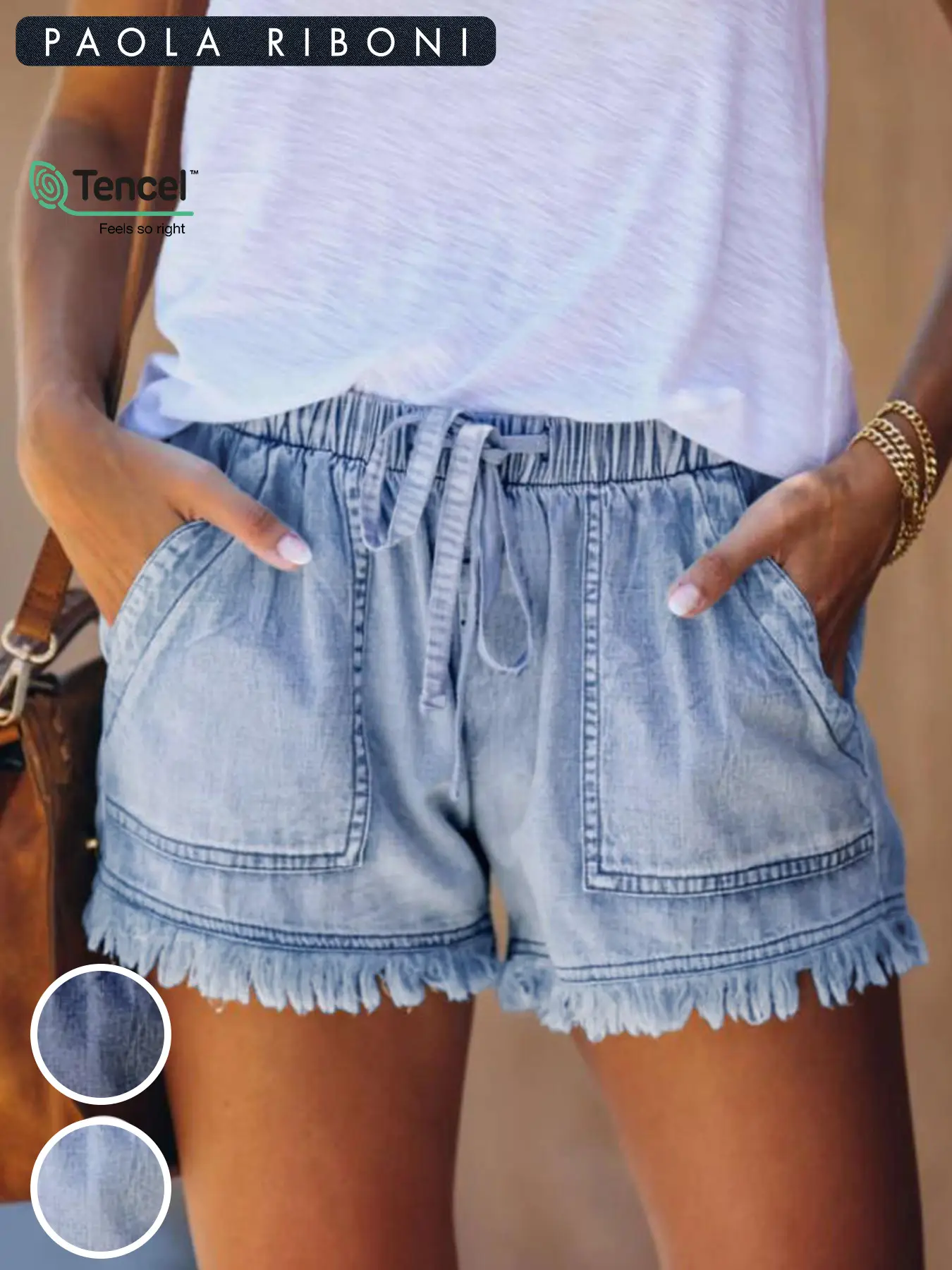Women's Plain Drawstring Waist Denim Shorts, Casual Fashion Pocket Shorts for Daily Wear, Ladies Summer Bottoms