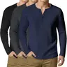 Gihuo 3 Pack Mens Waffle Henley Shirts Long Sleeve Cotton Casual T-Shirts Lightweight Thermal Undershirts Menswear Tops Hoodie Wetsuit Sweatshirts Sweater
