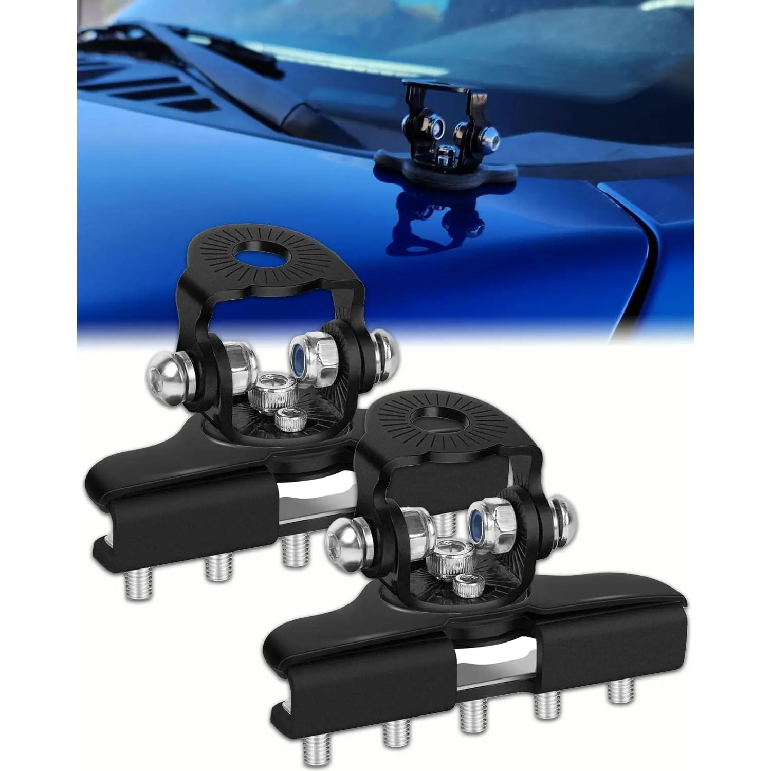Led Pod Light Mounts, 304 Stainless Steel Universal LED Light Bar Mounting Brackets Adjustable No Need Drilling A Pillar Hood Clamp Work Light Holder for Off Road  SUV (Black)