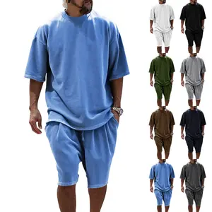 Men's Summer Casual Set, Pure Color Round Neck Short Sleeve Knit Tee & Shorts, Classic Loose Fit Sportswear, Comfortable Daily Wear Outfit