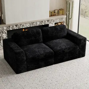 [Summervibes]Belffin Boneless Loveseat Sofa – Plush Corduroy Modular Cloud Couch with Deep Seat, Cozy & Space-Saving Sectional for Living Room or Apartment, Black