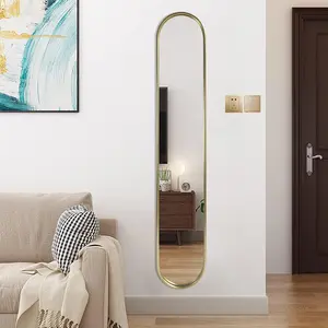 Full Length Oval Mirror,Narrow Capsule Long Mirrors with Metal Frame for Entryway,Hallway,Living Room 44"X8" (1pc)