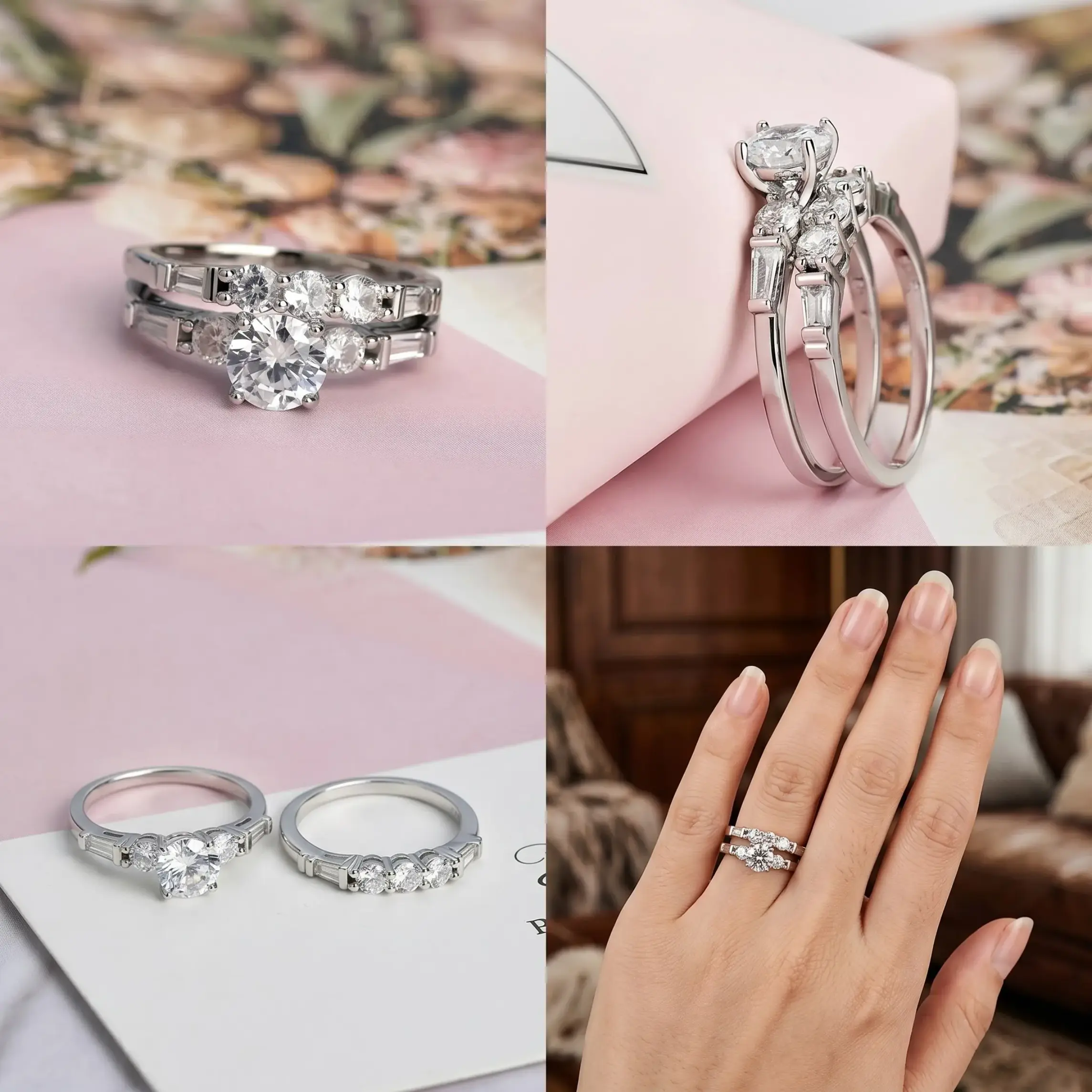 Cubic Zirconia (CZ) Elegant Couple's Engagement Studded Rings, Fashion Costume Jewelry Sparkling Accessories, Beautiful Rings, Round Cz, Crystal Rings