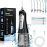 Cordless Water Flosser for Adults - Adjustable Speed Plastic Oral Irrigator with Built-in Batteries, Rechargeable USB-Port, 5 Modes, 6 Nozzles, 320ml Tank, Fast-Charging Teeth Cleaning Tool for Braces, Home/Travel, Cordless Water Flossers