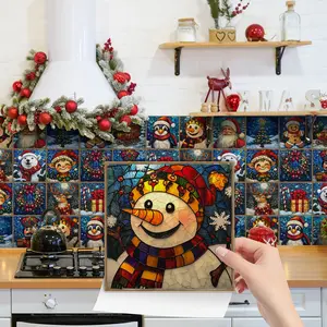 24PCS/Box NHZ Stained Glass Christmas Cartoon Tile Stickers | Crystal Film Peel & Stick DIY Backsplash | Waterproof Oil-Proof for Kitchen/Bathroom/Furniture/Stairs/Wall Renovation
