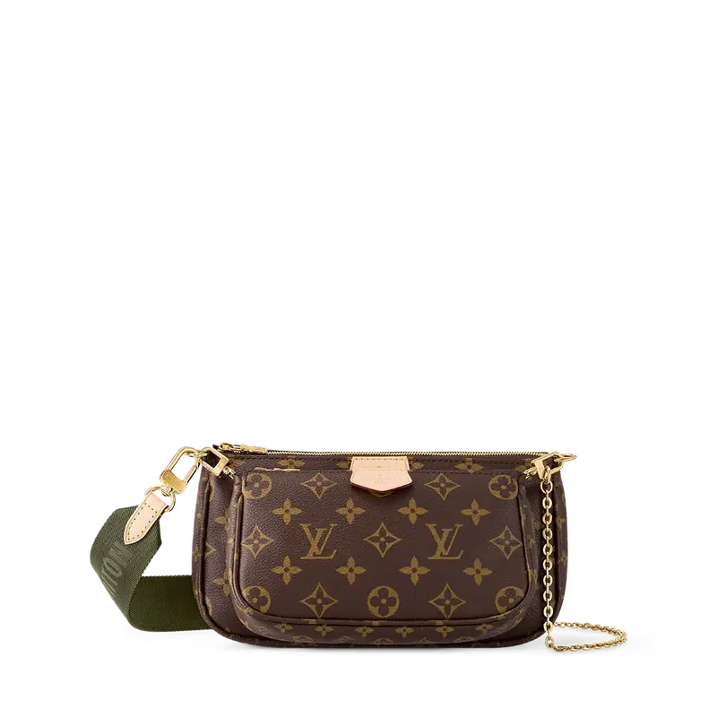 ‮ nottiuV siuoL  ‬   Multi-Pȯchette 3-in-1 Crossbody Bag Monogram Coated Canvas Women's Luxury Shoulder Clutch with Pink Strap.
