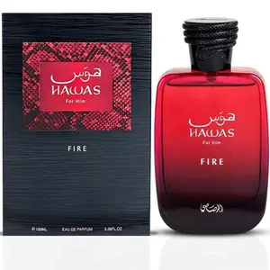 Rasasi Hawas Fire for Him Eau de Parfum Spray 100ml 3.4oz with Bergamot Apple Spicy Notes Orange Blossom Cardamom Amber Musk Patchouli Woody Notes