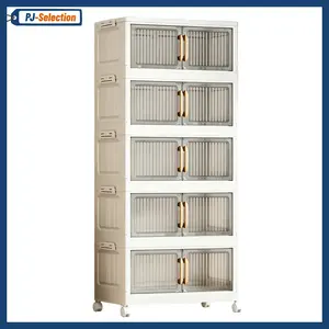 Foldable Storage Box with Lid, 3/5 layers Holders with Wheels for Kitchen Bedroom Bathroom Warehouse Kitchen Home Storage Stackable Organizer