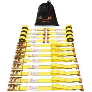 Ratchet Tie-Down Straps Set (8 Pack) With 4400 Lb Break Strength, E-Track Compatible Endless Ratchet Design, Includes 8 Premium 2" x 15' Tie Downs, Heavy Duty Cargo Securing For Moving Appliances Lawn Equipment