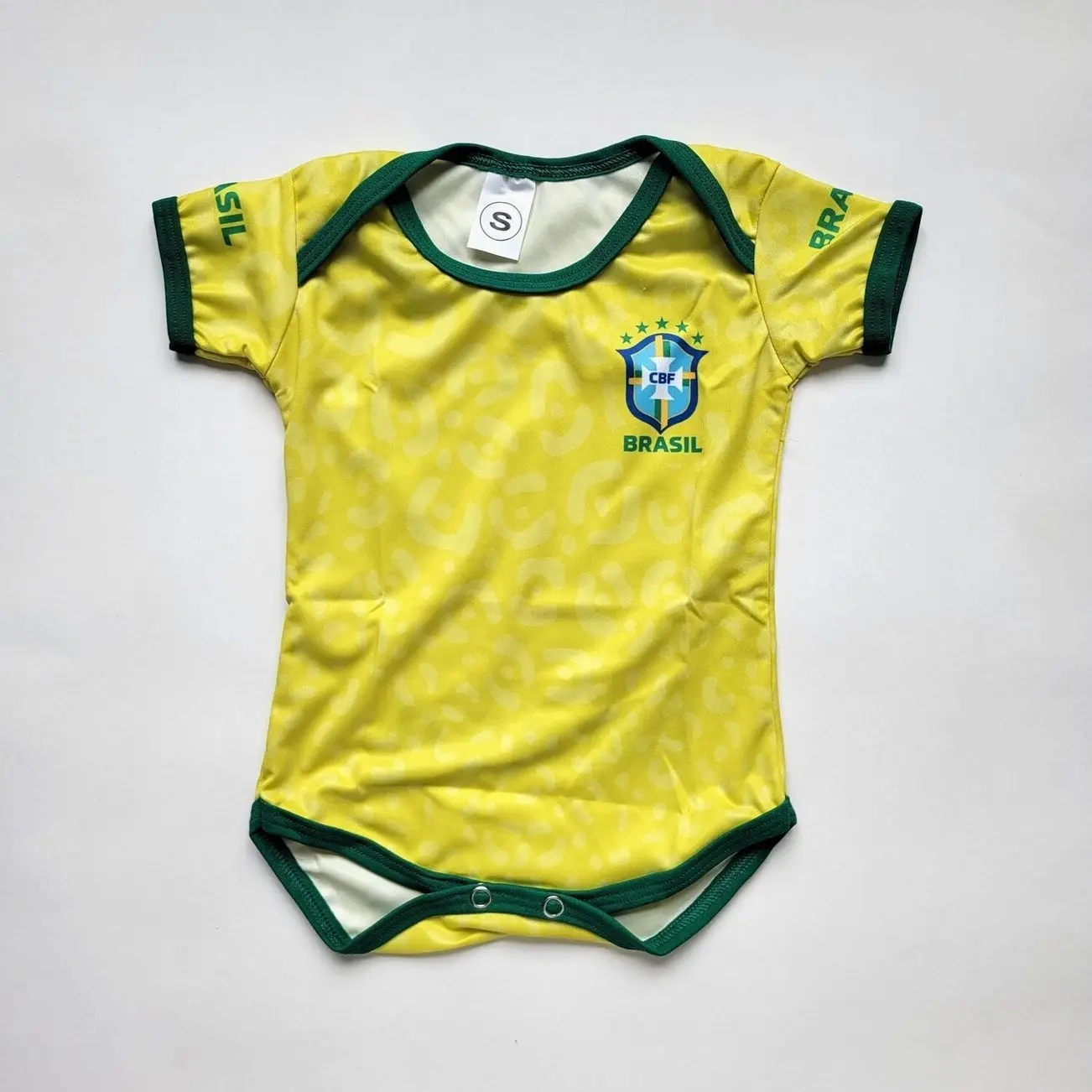 Custom Brazil Baby Bodysuit, Yellow Outfit One-Piece, Personalized with Name and Number QQY