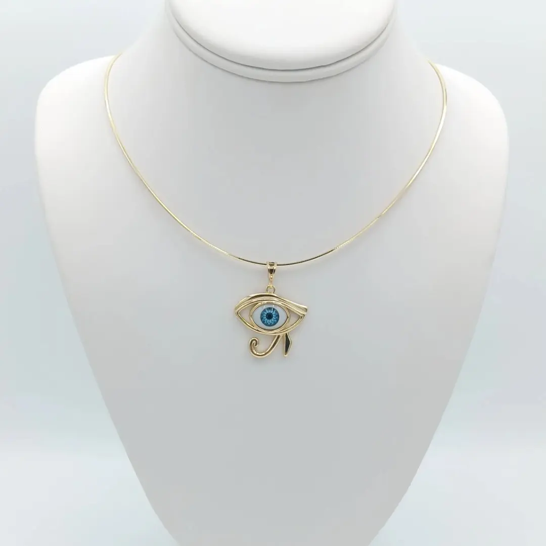 Omega Choker with Eye of Horus, 14k Gold Plated, Thin and Rigid Chain Adjusted to Neck, High Quality