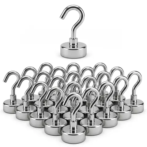 20-Pack Strong Magnetic Hook Heavy-Duty Metal Swivel Hooks, 25LB Strength, Rust-Resistant, Fridge-Ready Magnet, Built to Last, Easy Installation for Metal Surfaces, Home & Classroom Organization Hanging