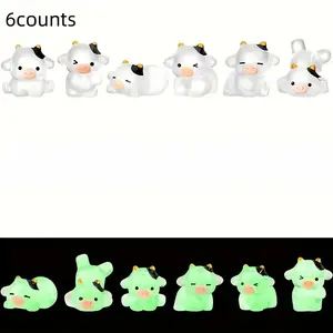 6pcs Glow-In-The-Dark Luminous Resin Cow Figurines, Statues, Night Light Decorative Art Pieces, Garden Patio Holiday Ornaments, Miniature Landscape Accessories