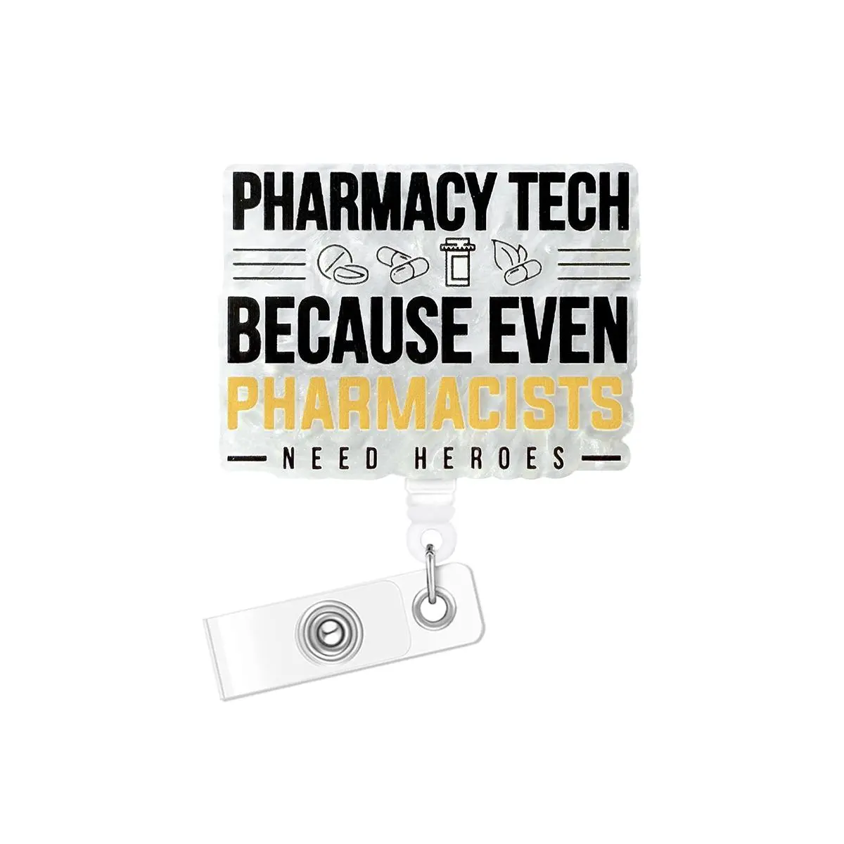 Pharmacy Tech Themed Badge Holder, 1 Count/3 Counts Acrylic Bling Retractable Badge Reel, Medical Badge Holder, Name Badge Holder for Nurse Doctor Student Worker Volunteer, Nursing Student Badge Reel
