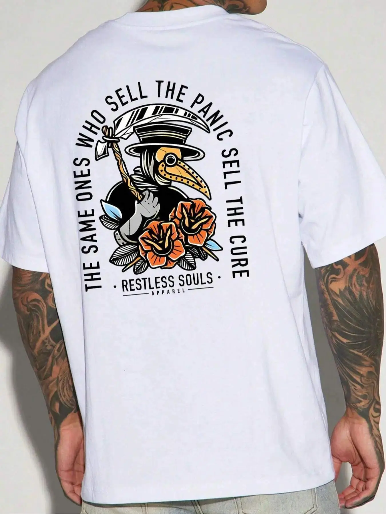 Plague Doctor Reaper Graphic T-Shirt, Vintage Gothic Rose Print Oversized Crew Neck Tee, Unisex Short Sleeve Streetwear Cotton Top, Trendy Dark Aesthetic Shirt for Gothic Fans, Tattoo Lovers and Alternative Style Enthusiasts