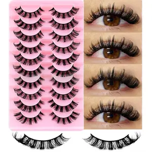 10 Pairs D Curl Russian False Eyelashes, 10-16mm Length, 3D Style, Reusable, Fluffy Strip, Natural Look, Ideal for Daily Wear & Makeup