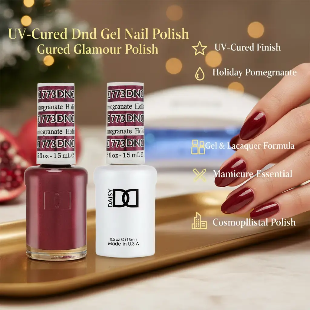 DND Gel Polish and Lacquer Duo Set, Holiday Pomegranate #773 - UV-Cured Gel Polish with Matching Air-Dry Nail Lacquer Cosmetic, Nail Polish