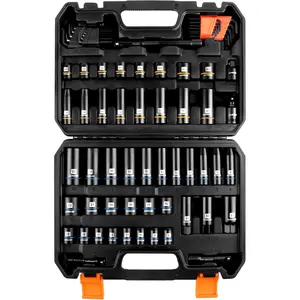 3/8 inch Drive 12 Point Socket Set 71 count,SAE(5/16-3/4in) and Metric(8-22mm),Deep & Shallow,CR-V.With Drill Socket Adapter & Extension Bar 3/8 in,Hex Key Set 12Pt Can Also Be   6pt
