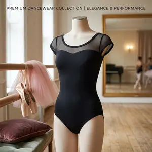 Girls Ballet Dance Leotard with Mesh Short Sleeve - Gymnastics Outfits for Toddler Little and Big Kids Comfortable Stretch Fabric Perfect for Ballet Class Dance Practice Performance Leotards for Girls Kids Dancewear