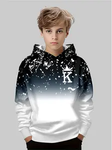 Gradient Letter Print Hoodie for Boys, Fashion Street Style, Long Sleeve Pullover, Casual Fit, Perfect for Kids' Daily Wear, Graphic Casual Hoodie