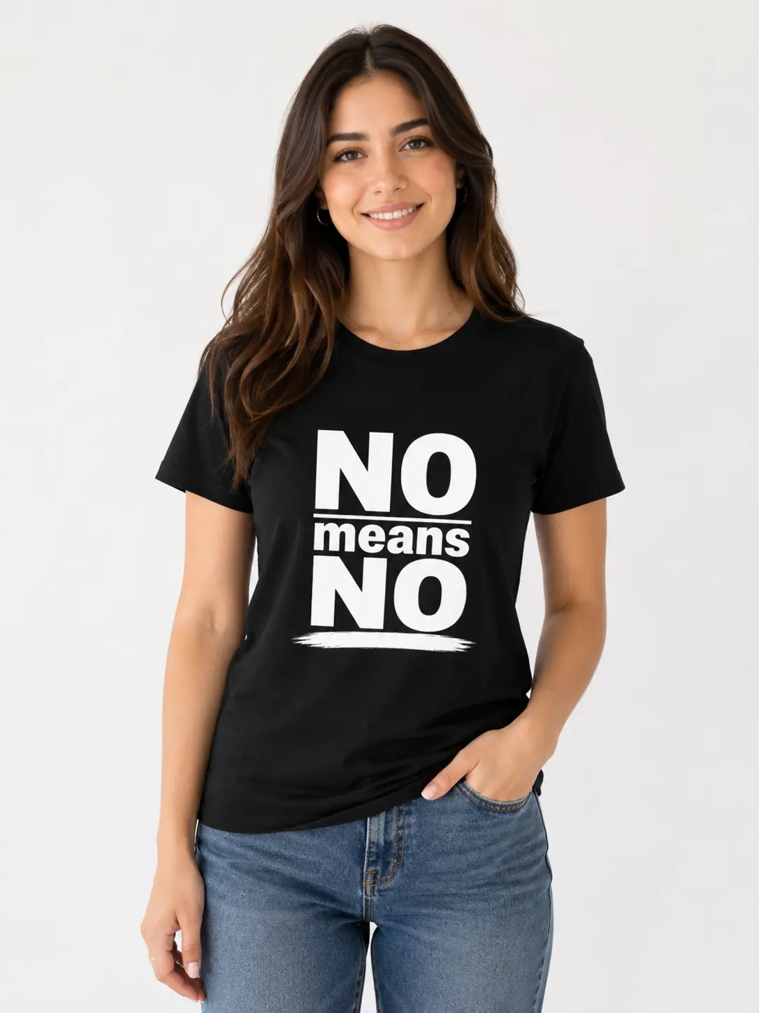 Women's Ring-Spun Cotton T-Shirt, Crew Neck Tee with Bold Print Graphic - Unapologetic "NO Means NO" Consent Awareness Shirt, All Seasons, Unapologetic Message