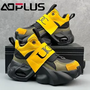Men's new style platform heightening shoes, fashionable and trendy, with color-matching design, durable rubber sole, essential for outdoor outings, versatile shoes