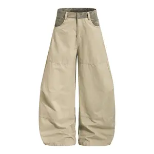 Inflation Men's 100% Cotton Brand Clothing Cargo Pants - Camo Contrast Panels, Waist Seam Detail, Back Flap Pockets, Baggy Oversized Wide Leg Streetwear Trousers (Suitable for Women)