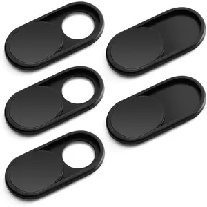 Webcam Cover Slide, [5 Pack] 0.6mm-Thin Metal Web Camera Cover Sticker for MacBook Pro, MacBook Air, Laptop, iMac, PC, Surfcase,  8/7/6 Plus,  Cover, Black-5 pcs