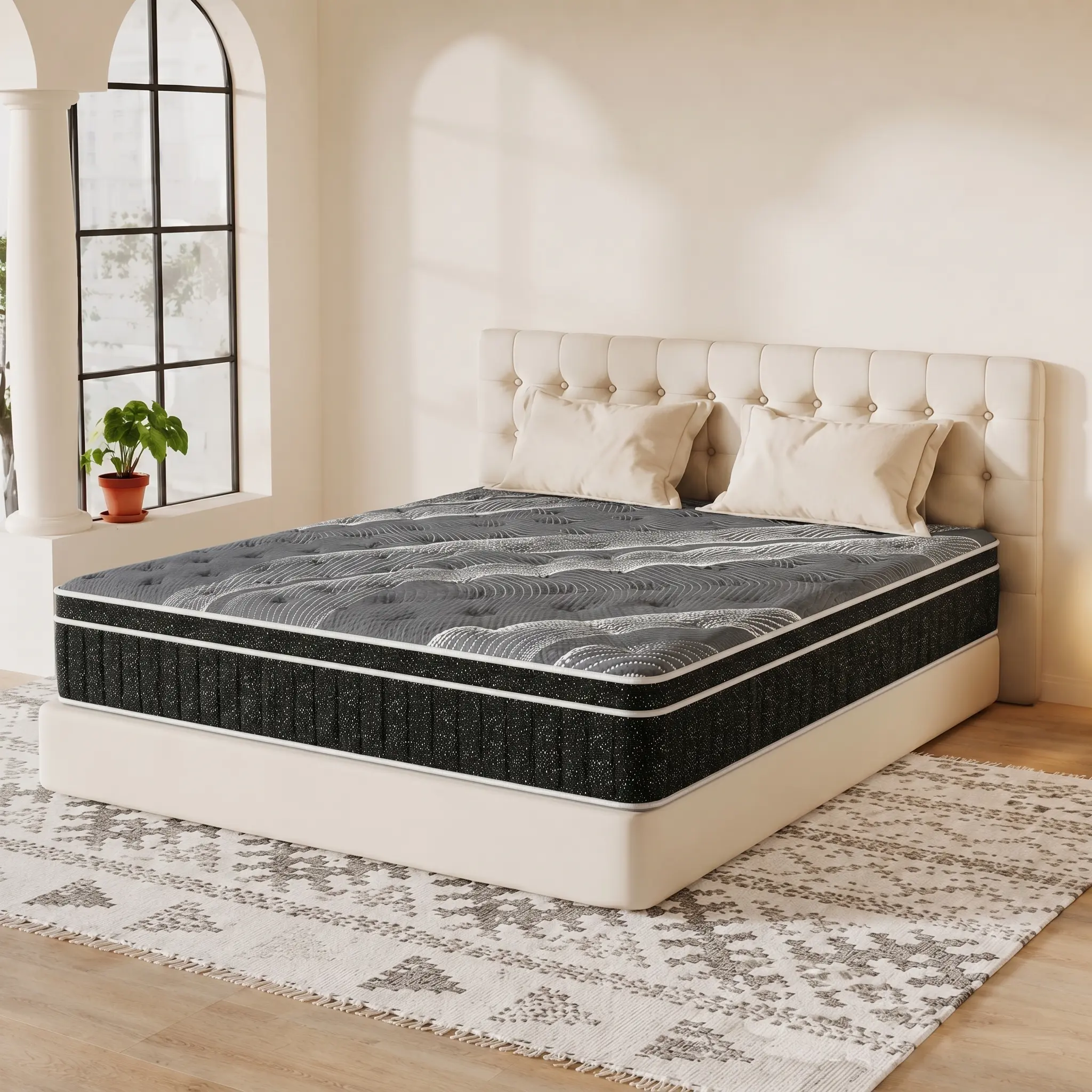 Galaxy Hybrid Mattress 12" Queen & 14" King Grey Top Black Starry Sides Cooling Gel Memory Foam Pocket Springs Medium Firm Support Motion Isolation Edge Reinforced Bed-in-a-Box for a Romantic Night’s Sleep tiktokshopspring summervibe
