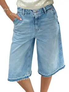 Tankaneo Women Baggy Jeans Jorts High Waisted Wide Leg Raw Hem Denim Shorts Summer Casual Y2k Long Shorts