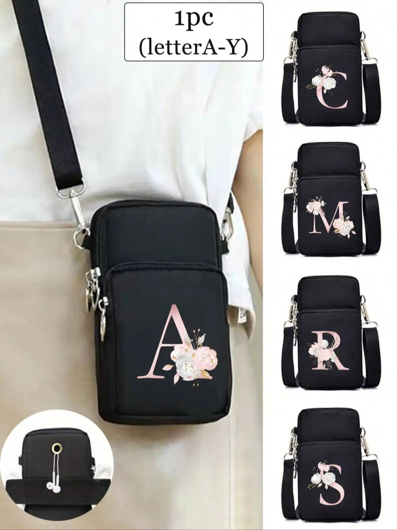 1pc Pink Letter Printed Mini Outdoor Sports Handbag Wallet With Headphone Jack, Mobile Phone Bag, Arm Bag, Crossbody Bag, Crossbody Shoulder Bag For Running, Hiking