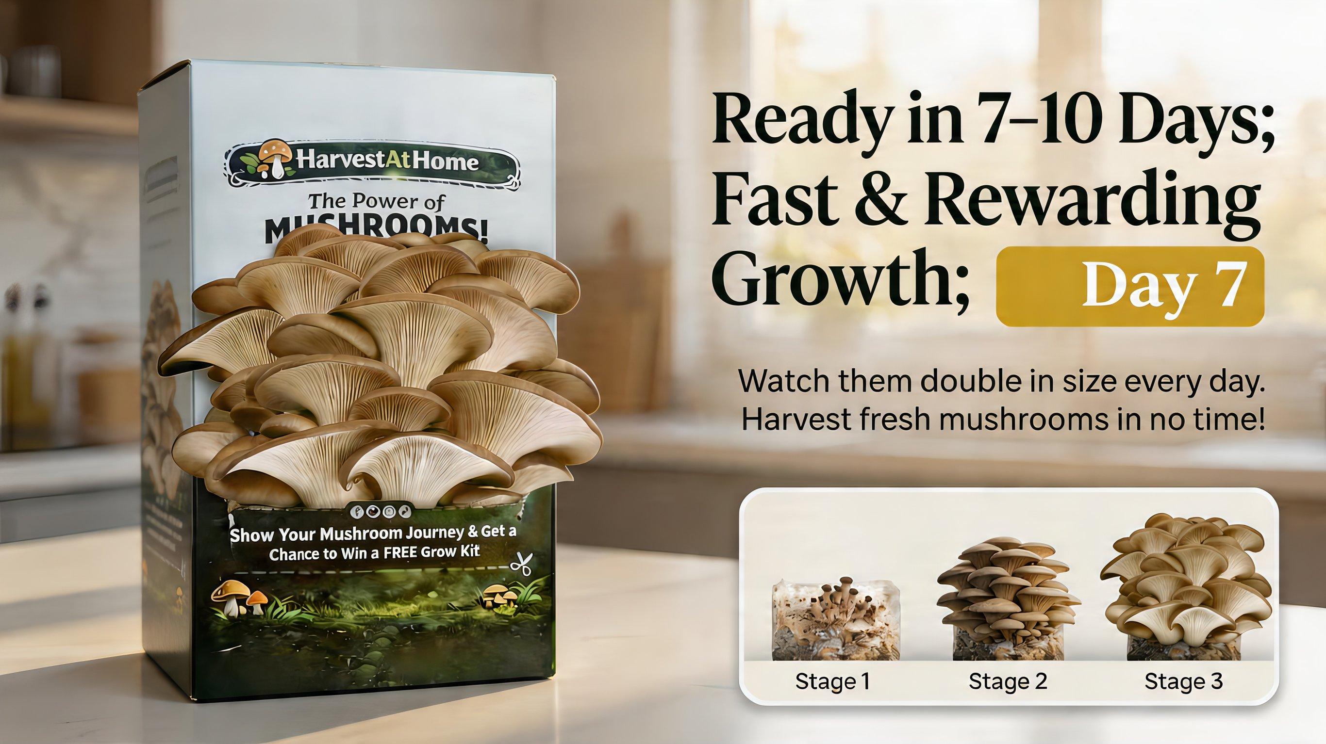 HarvestAtHome Certified USDA Organic Mushroom Kit 3-Pack (3.5lb) - Pure Mycelium Healthy Edible Fungi, 1-7 Days Fast Growth, Interactive Visual Experience, Food for Adults, Made in USA, All Seasons HarvestAtHome Certified USDA Organic Mushroom Kit 3-Pack (3.5lb) - Pure Mycelium Healthy Edible Fungi, 1-7 Days Fast Growth, Interactive Visual Experience, Food for Adults, Made in USA, All Seasons