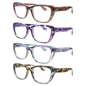 4 Pack Fashion Print Reading Glasses for Women Anti Blue Light Computer Glasses Lightweight Spring Hinge Mix Color Daily Eyewear